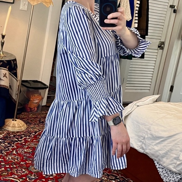 Pomander Place Blue White Stripe Cotton Poplin Kenzo Dress, Size M - Tuckernuck - Picture 4 of 7